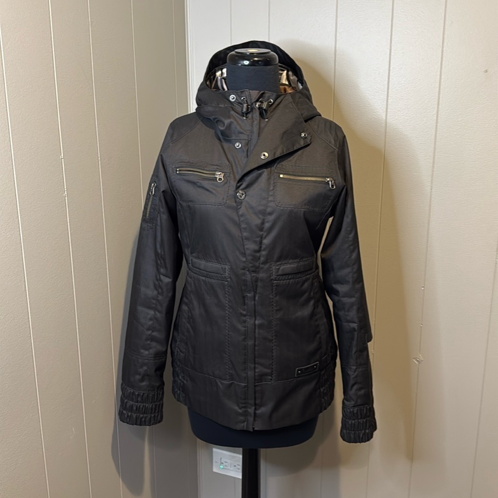 Burton Women’s Small Hooded Winter Jacket Pockets Zip Up Snap Closures Stretch